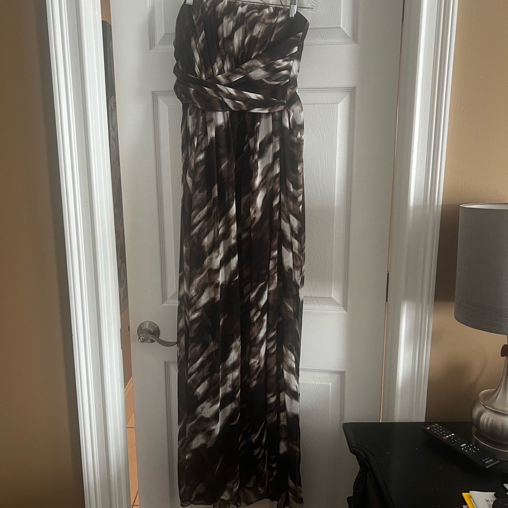 Elegant Strapless Maxi Dress - Brown and Black